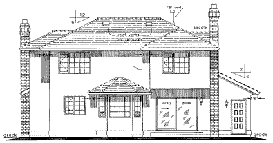 Rear Elevation for House Plan #131809