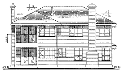 Rear Elevation for House Plan #137019