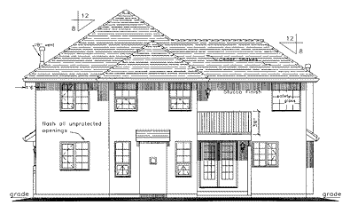 Rear Elevation for House Plan #134349