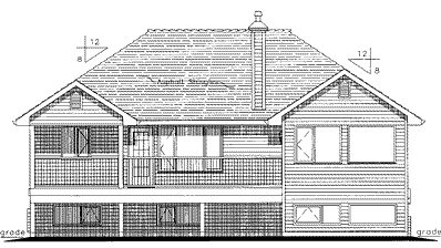 Rear Elevation for House Plan #131334