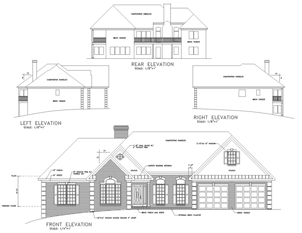 Rear Elevation for House Plan #278102