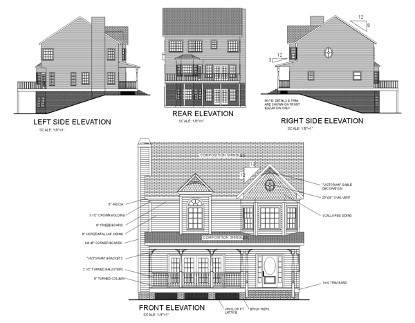 Rear Elevation for House Plan #272191