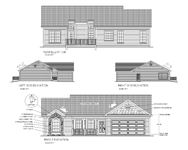 Rear Elevation for House Plan #271131