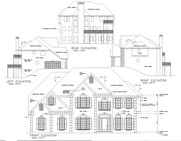 Rear Elevation for House Plan #276003