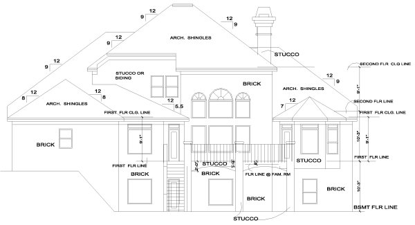Rear Elevation for House Plan #394020