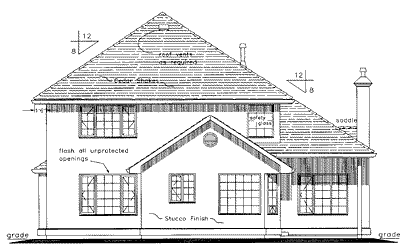 Rear Elevation for House Plan #132339