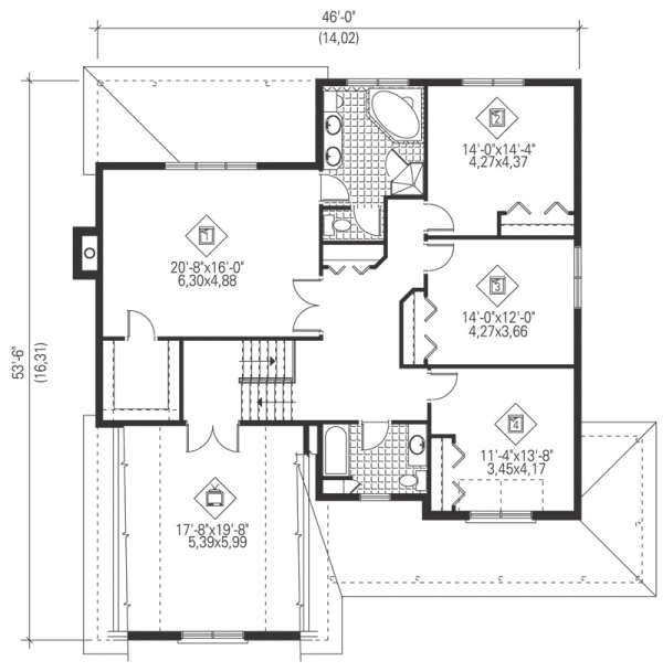 Second Floor Plan for House Plan #175520