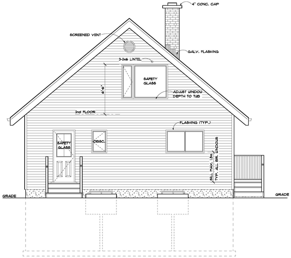 Rear Elevation for House Plan #223125