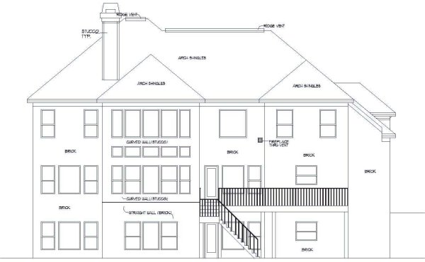 Rear Elevation for House Plan #398210