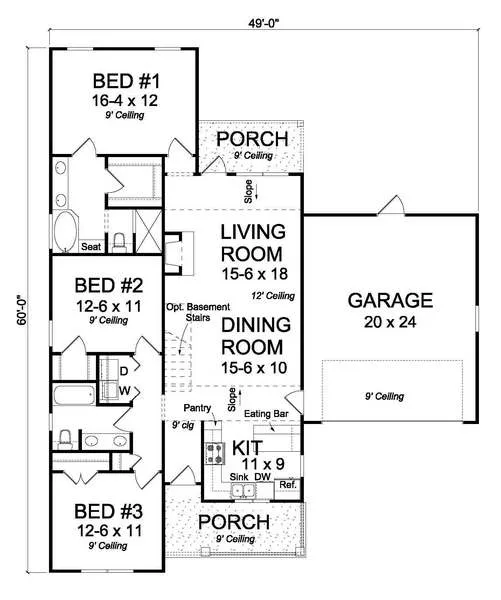 Main Floor Plan for House Plan #240630