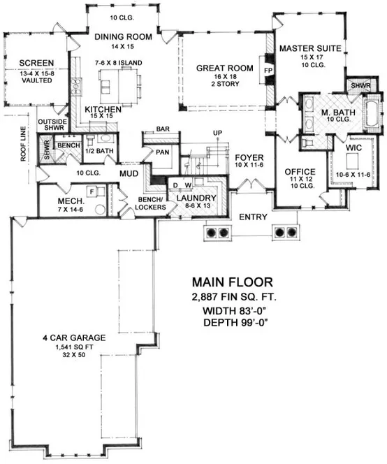 Main Floor Plan for House Plan #289374
