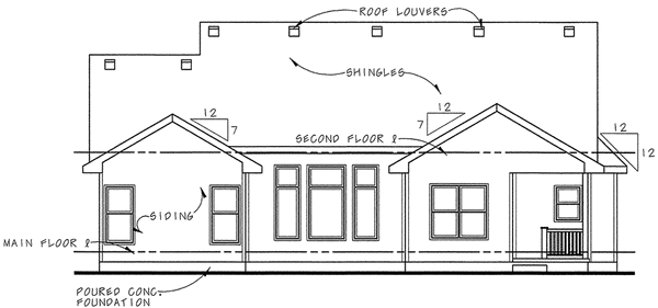 Rear Elevation for House Plan #151004