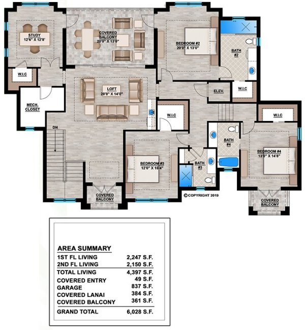 Second Floor Plan for House Plan #777934