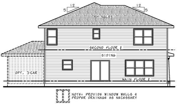 Rear Elevation for House Plan #152232