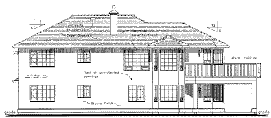 Rear Elevation for House Plan #130229