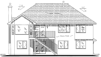 Rear Elevation for House Plan #130259
